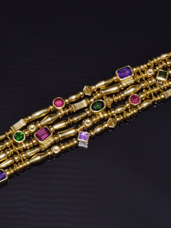 Seidengang Jewelry - Designer Seidengang Natural Tourmaline Amethst Garnet 18K Solid Gold Bracelet